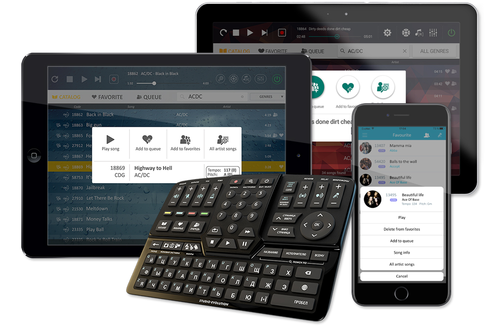 Manage your Evolution karaoke system with mobile devices